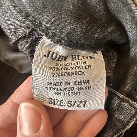 Judy Blue Jeans Size 5/27 Skinny Cropped Ultra Distressed Raw Hem Black Stretch - Picture 8 of 16